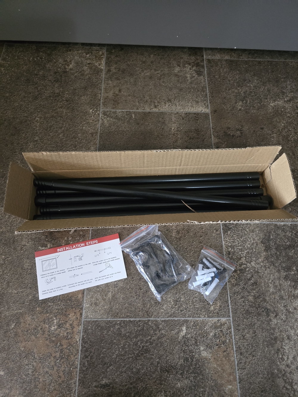 Black Metal Curtain Rod Set with Hardware
